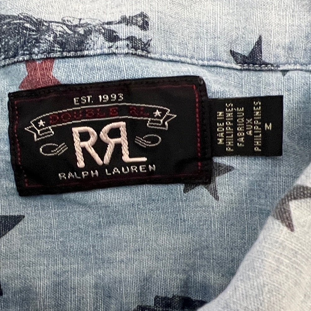RRL Ralph Lauren "American Liberty" Indigo Chambray Camp Shirt Medium - Picture 2 of 11